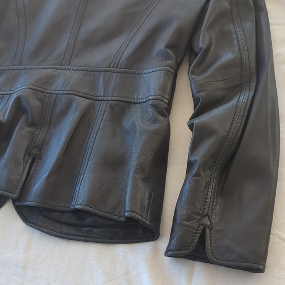 Esprit Black Leather Jacket Tailored Notched Lapels - Picture 11 of 13